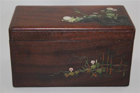 A fine Japanese shibayama type hardwood rectangular box, Meiji period, 18.5cm